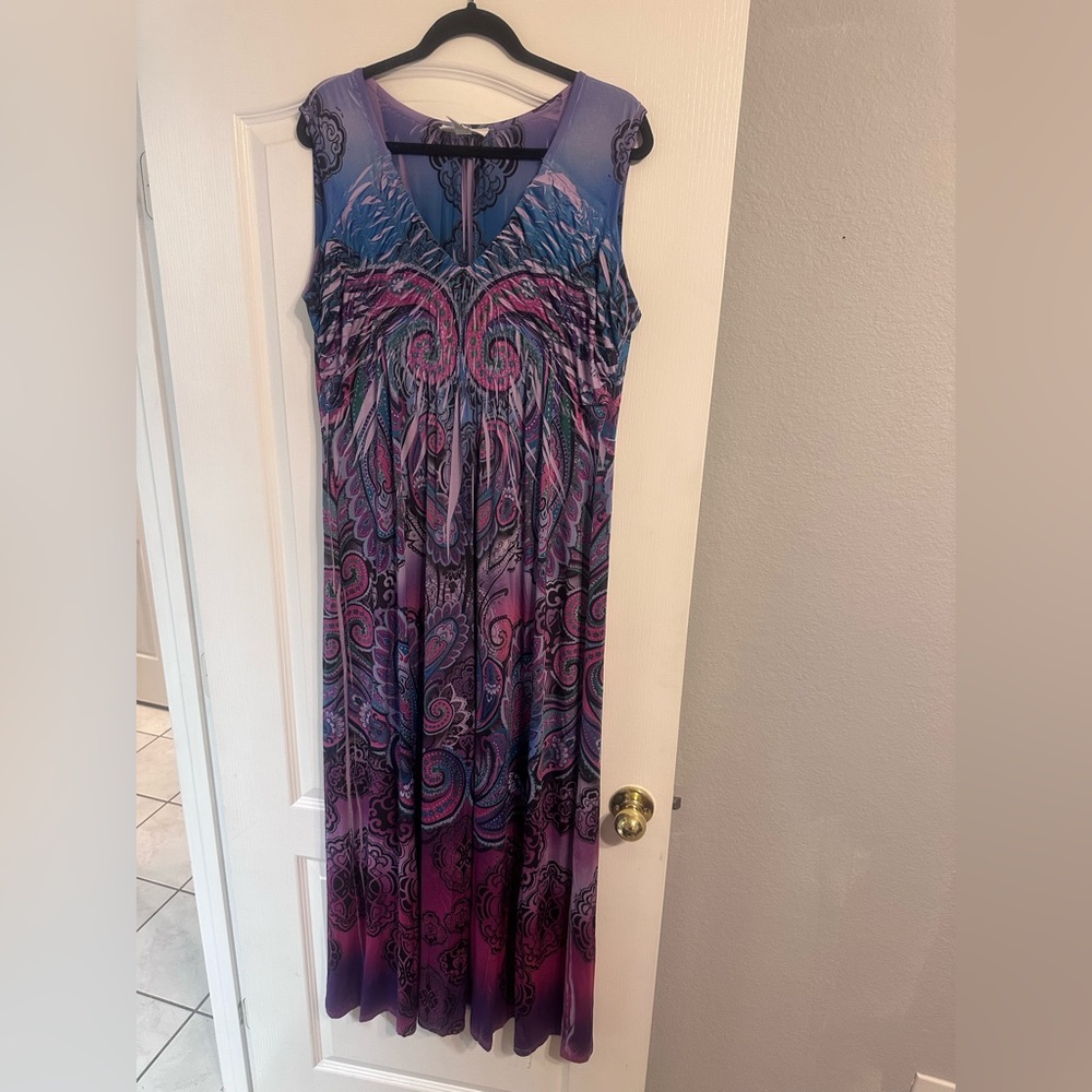 Style & Co Pink and Purple Sleeveless V-Neck Maxi Dress